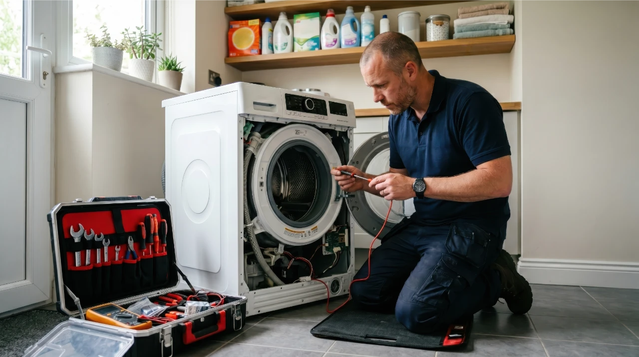professional-male-technician-repairing-broken-washing-machine-handyman-kneeling-floor-using-multimeter-test-electrical-wiring-home-appliance-maintenance-service